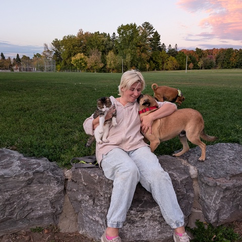 WIth my and Sima out for a walk in his new neighbourhood